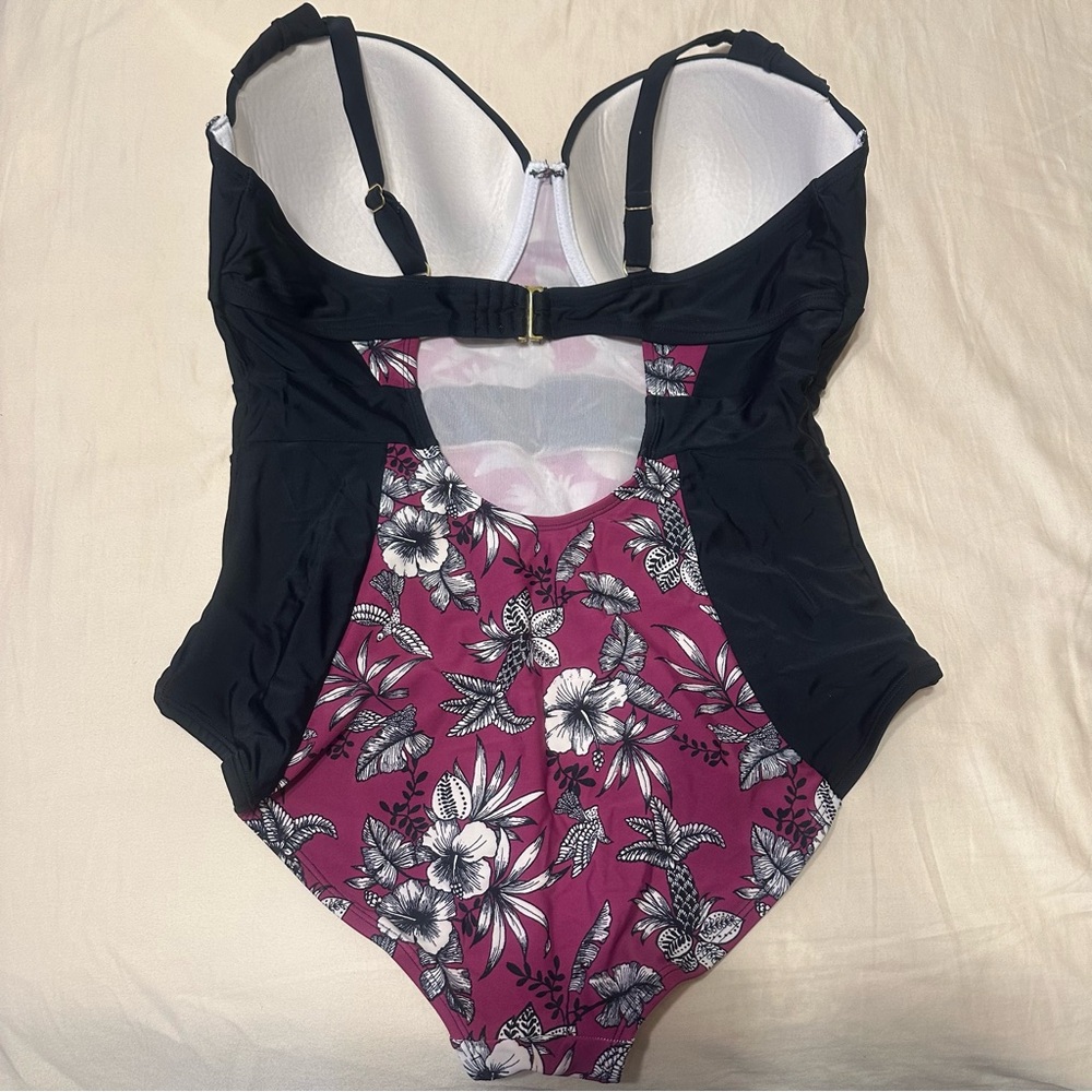 Adore Me Floral Black & Pink Swimwear Sz 38DDD - Picture 2 of 5